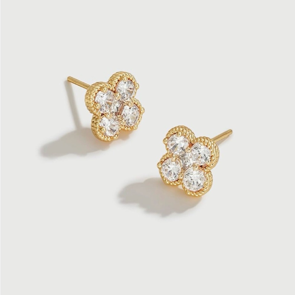 NEW 14K Gold Plated Dainty Small Cubic Zirconia Stud Earrings